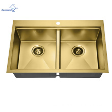 New Design 304 Stainless Steel Black Countertop Double Bowl Stainless Handmade Kitchen Sink